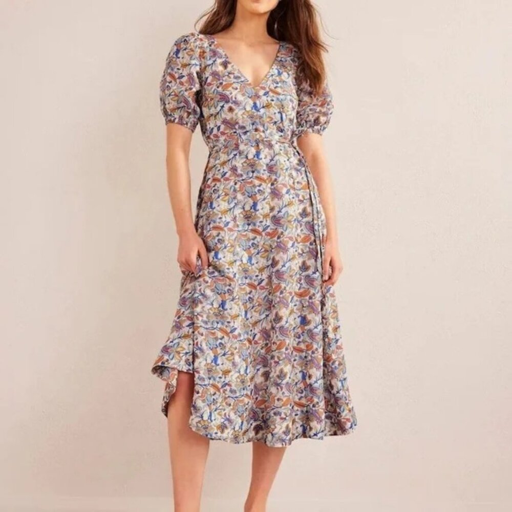 NWT BODEN Floral Paisley Cotton Tie Belt Dress 6 Tall 6L